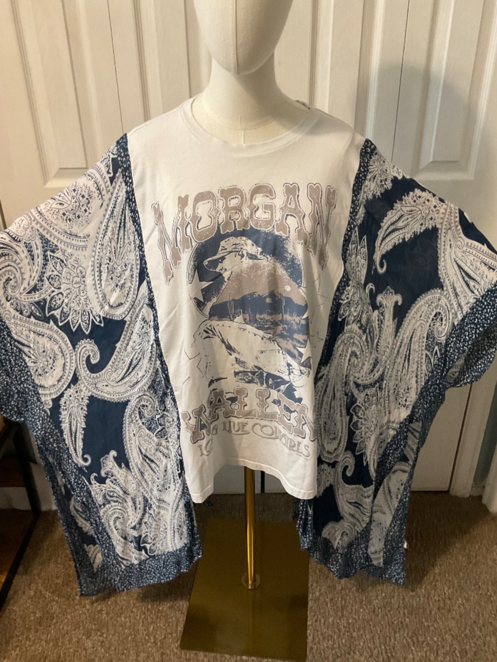 Morgan Wallen Upcycled Graphic T-Shirt with Flowy Paisley Printed Sleeves - OSFM